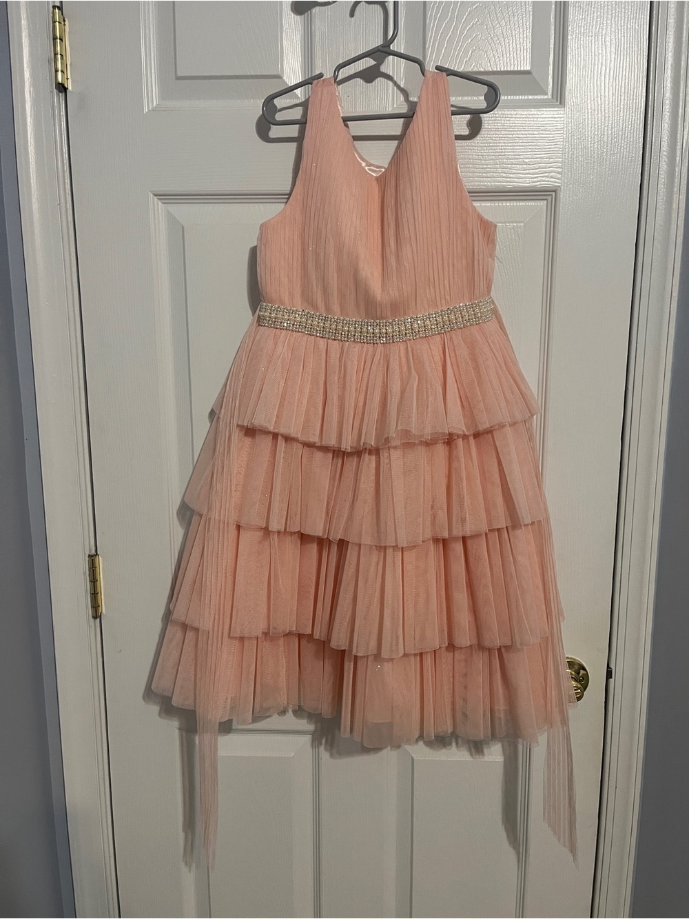 American Princess Peach Tiered Tulle Dress with Rhinestone Waist